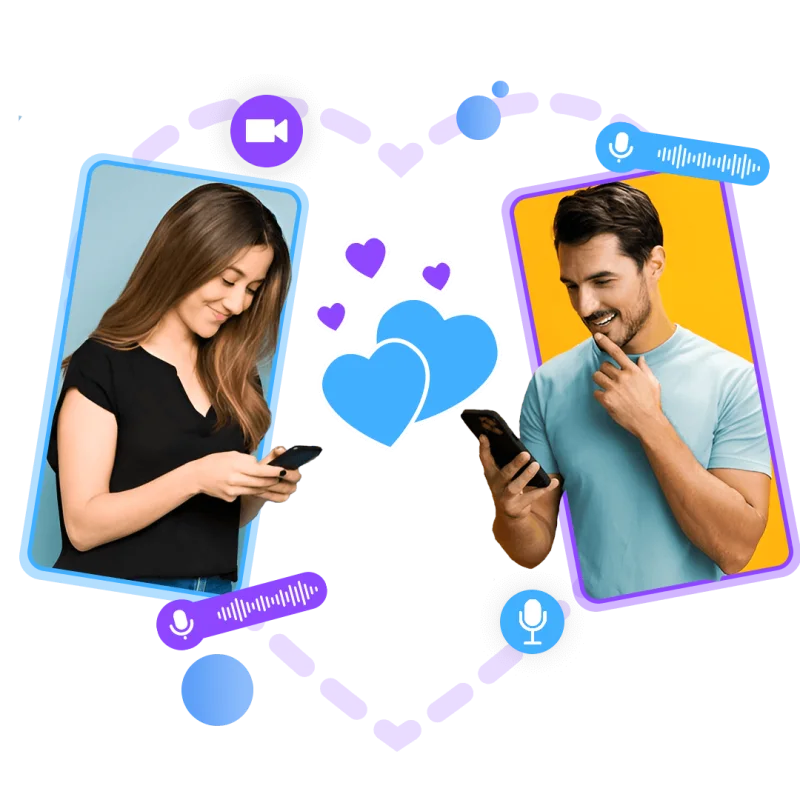 Illustration: a man and a woman chatting on their phones